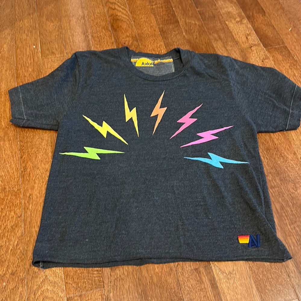 Aviator Nation boyfriend crop tee SMALL Rainbow Lightning Bolt